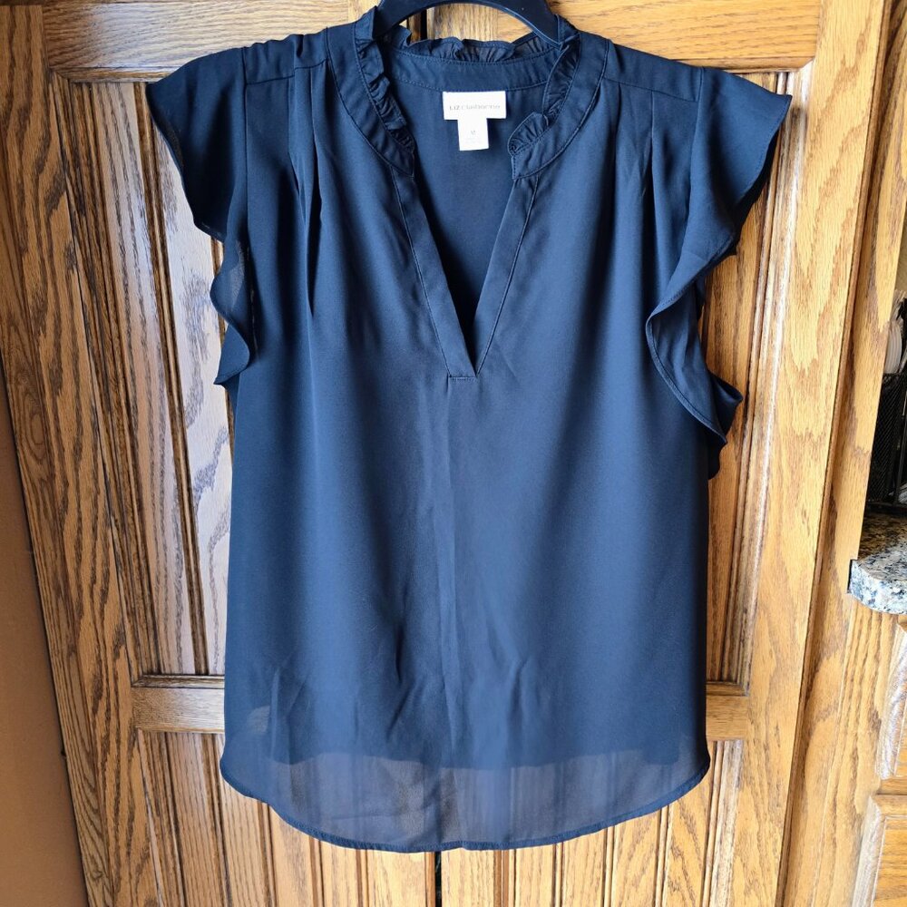 Liz Clairborne  Black semi-sheer summer blouse, size N, EUC
